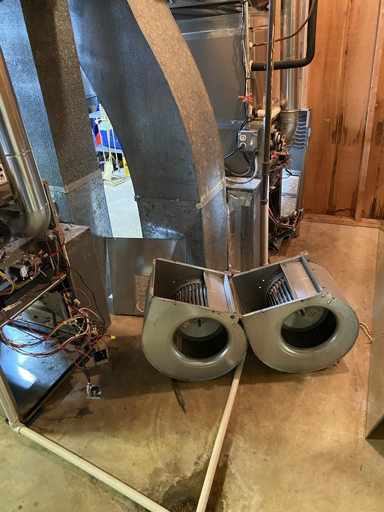 Two blower motors removed for professional cleaning